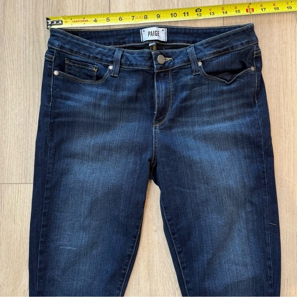 Paige Verdugo Ankle Stretch Dark Wash Blue Denim Mid Rise Jeans Women's 32 EUC - Picture 7 of 10